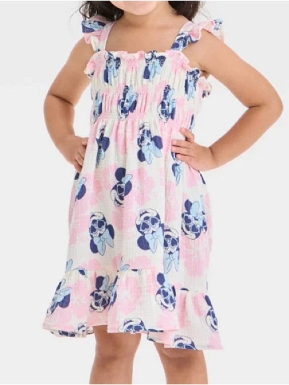Disney Junior Minnie Mouse Dress Pink Blue Smocked Flutter Sleeve 4T - Picture 4 of 7